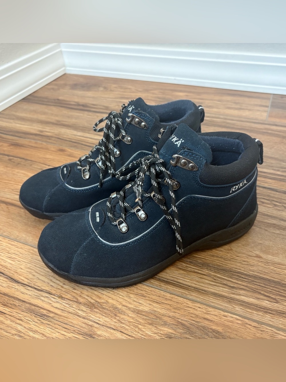 Ryka Navy Suede Lace-Up Walking Boots